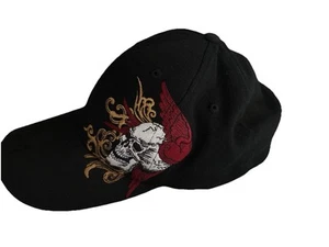 Miami Ink Y2K Grunge Mütze One Size tailliert schwarz Gothic Totenkopf bestickt Moto - Bild 1 von 12