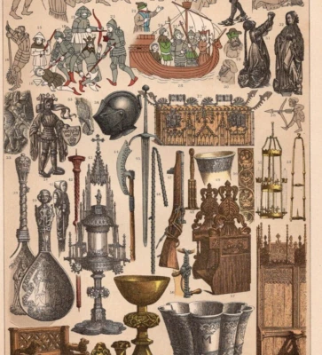 NÓRDICO - Armadura decoração marcenaria navio 1500s escandinavo 1884 impressão antiga com vídeo - Imagem 1 de 2