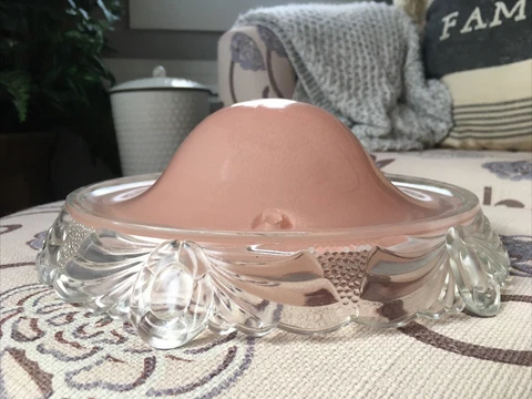 Vintage Art Deco Ceiling Light Lamp Shade Glass Hanging Fixture Pink No Chains Cover