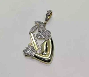 Men's 1Ct Moissanite Bugs Bunny Holding Gun Charm Pendant 14K Yellow Gold Plated - Picture 1 of 8
