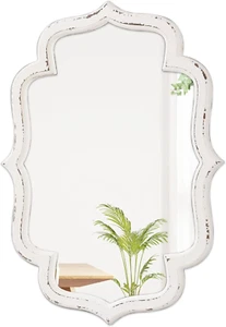 Rustic Scalloped Oval Mirrors for Bathroom 18 X 24 Inch, Hanging Distressed Whit - Picture 1 of 7