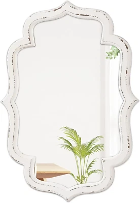 Rustic Scalloped Oval Mirrors for Bathroom 18 X 24 Inch, Hanging Distressed Whit - Image 1 of 4
