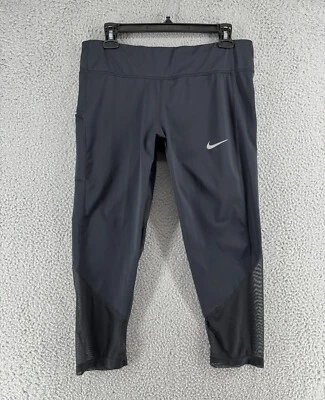 Nike Leggings Womens XL Black Cropped Dri Fit Running Mesh Inserts Stretch Racer - Image 1 of 4