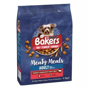 Bakers Meaty Meals Tender Chunks With Tasty Beef Adult Dry Dog Food *3 x 2.7Kg* - Picture 1 of 2