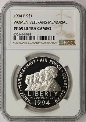 1994-P Women Veterans Military Modern Commemorative Silver $1 PF 69 UCAM NGC - Image 1 of 4