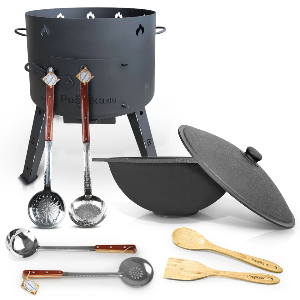 Gusseisen Kazan 22L Utschak  Aludeckel Schaumlöffel 3Stk Holzlöffel Schöpfkelle - Bild 1 von 1