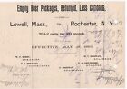1895 EMPTY BEER PACKAGES RETURNED LESS CARLOADS FROM LOWELL MA TO ROCHESTER NY