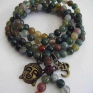 6mm Natural 108 INDIA AGATE beads copper Buddha head necklace Meditation - Picture 1 of 3