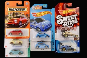 Hot Wheels Fiat 500 lot of 7 - Treasure Hunt, Sweet Rides, Matchbox *BAD CARDS* - Picture 1 of 8