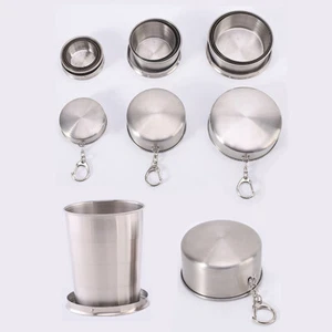 Portable Travel Cup Stainless Steel Folding Retractable Collapsible Keychain Mug - Picture 1 of 12