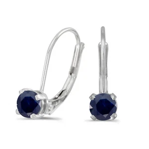 14k White Gold Round Sapphire Lever-back Earrings - Picture 1 of 2