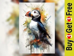 Puffin Watercolor Painting Print - Coastal Bird Art 5" x 7" - Picture 1 of 6