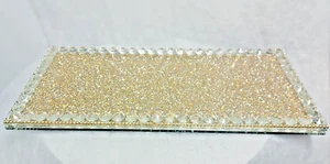 Gold Tray 38cm Crystal Crushed Diamond Bling Vanity Placement Serving Tray Gift - Picture 1 of 3