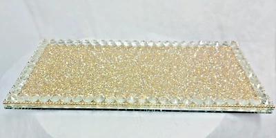 Gold Tray 38cm Crystal Crushed Diamond Bling Vanity Placement Serving Tray Gift - Image 1 of 3