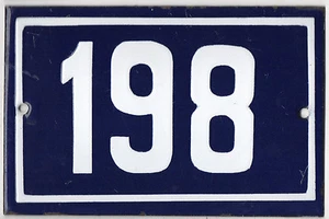 Old blue French house number 198 door gate plate plaque enamel metal sign steel - Picture 1 of 1