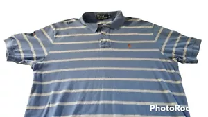 Ralph Lauren Polo Shirt Adult Extra Large Blue Orange Pony Rugby Mens Striped - Picture 1 of 10