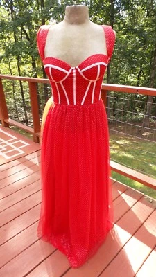 Vestido vintage estilo años 50 rojo con puntos plateados, frente de corsé, fiesta formal graduación L Foto 1 de 4