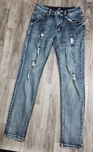 ZLZ Womens Size 30W Pockets Distressed Whiskered Denim Blue Jeans - Picture 1 of 12