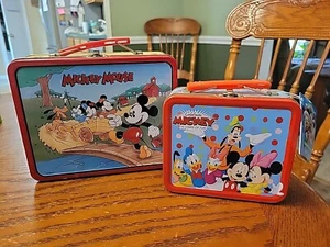 2 - Disney Mickey Mouse School '97 Lunchbox Metal Tin 7.5" & '03 Mini Lunchbox - Picture 1 of 9