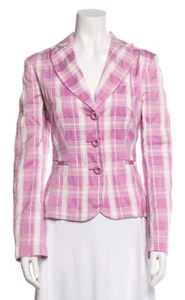 MOSCHINO Cheap & Chic Puckered Pink Plaid Fitted Blazer Made In Italy 42 /6 - Picture 1 of 10