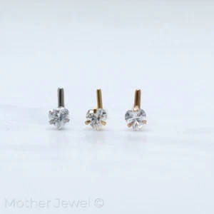 SIMULATED DIAMOND HEART SILVER YELLOW ROSE GOLD IP L SHAPED BENT NOSE STUD 20G - Picture 1 of 13