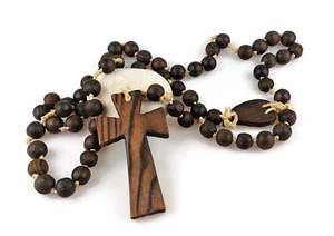 Großer Vintage französischer Rosenkranz aus Holz, handgeschnitztes katholisches Kreuz, rustikal christlich - Bild 1 von 10