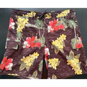 Mossimo Mens 9" Hawaiian Hula Girl Swimming Trunks L Brown Lined Board Shorts - Picture 1 of 10