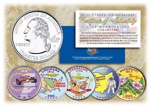 2002 COLORIZED US MINT STATE QUARTERS * Complete Set of 5 Coins * with Capsules - Picture 1 of 2