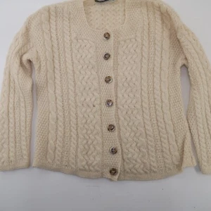 Cárdigan suéter botón tejido con cable Aran Crafts L blanco crema - Imagen 1 de 12