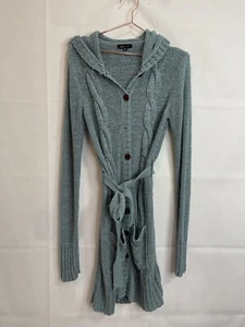 BCBG MAXAZRIA Size Med Green Knit Long Sleeve Button Up Belted Cardigan Sweater - Picture 1 of 24