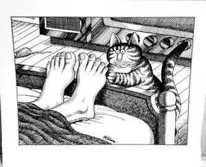 B Kliban Vintage Print "TICKLE TOES CAT" FEB 1980 Cat Calendar Book 1981 - Picture 1 of 6