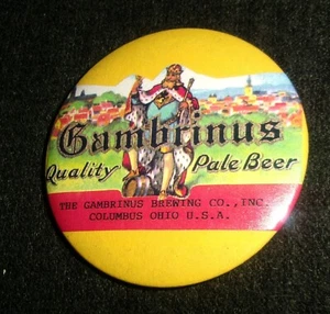 THEE RARE Gambrinus Beer, Columbus Ohio Vintage Pinback Button - Picture 1 of 2