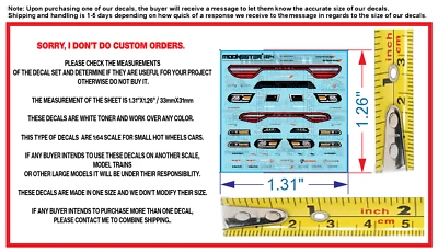 White Toner 1/64 Water Slide Decal Set Dodge Charger R/T Lights For Hot Wheels - Image 1 of 3