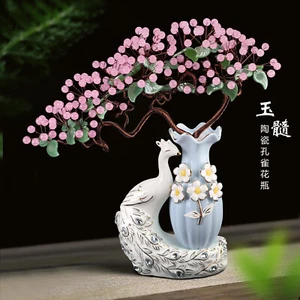 Natur Rohstein Amethyst Vase Keramik Pfau Einweihung Geschenk Deko - Bild 1 von 16
