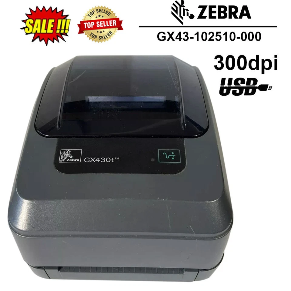 Zebra GX430T Thermal Transfer Label Tag Printer 300 dpi USB Serial No AC Adapter - Image 1 of 4