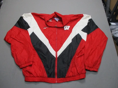 Vintage Wisconsin Badger Jacket Mens XL Reebok Windbreaker Coat Lightweight Cover