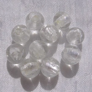 10 perles rondes 10mm verre lampwork blanc translucide feuille d’argent *L233 - Picture 1 of 3