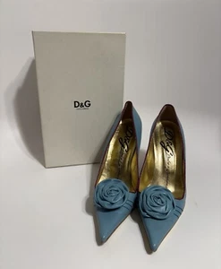 Vtg Dolce & Gabbana D&G Blue Leather Rose Heels 39 - Picture 1 of 12