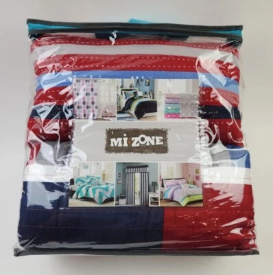 Juego de cama con funda nórdica doble Mi Zone 3 piezas rojo blanco azul gris a rayas Foto 1 de 4