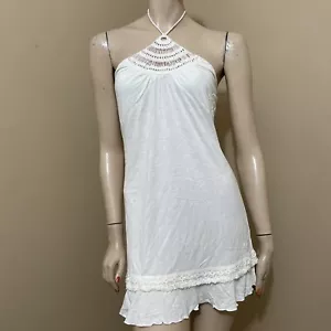 Women’s White Rayon Casual Summer Opened Knitted Tie Lace Size M Top Sundress - Picture 1 of 12