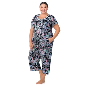 Aria Collection Short Sleeve 100% Cotton Cropped Pajama Set with Pockets Size 3X - Picture 1 of 16