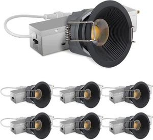 6 pack Adetu 2 Inch 5CCT Black LED Recessed Ceiling Light with Junction Box - Picture 1 of 5