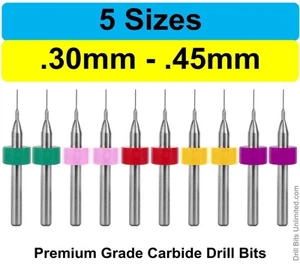 Micro Drill Set .012" .0135" .0145" .016" .018" 2 Pcs. Each 1/8" Shanks Carbide - Picture 1 of 4