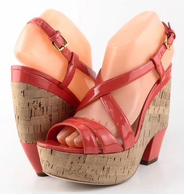 $690 MIU MIU 5XZ122 Coral Patent Designer Strappy Cork Platform Wedges 8.5 EU 39 - Image 1 of 4