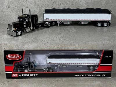 1/64 Peterbilt 379 w/ Wilson Grain Trailer Black/White DCP By First Gear - Image 1 of 4