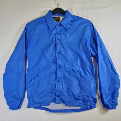 Chaqueta cortavientos Swingster azul nailon en blanco hecha en EE. UU. DE COLECCIÓN AÑOS 70 S botón a presión Foto 1 de 4