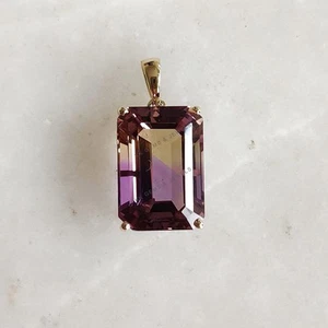 10.96 Ct Natural Ametrine Pendant 14K Yellow Gold Minimalist Birthstone Jewelry - Picture 1 of 10