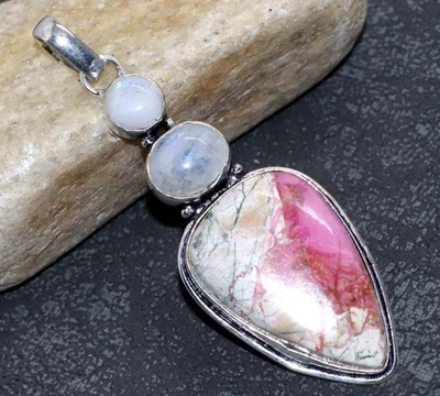 Classy Cobalt Calcite Rainbow Moonstone 925 Silver Plated Pendant 2.8" Best GW - Image 1 of 3