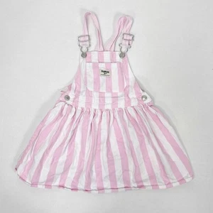 OshKosh B'gosh Vestbak Overall Dress Girls 5T Pink White Striped Cotton Vintage - Picture 1 of 5