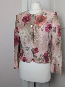 PHASE EIGHT Linen Mix Jacket Wedding Smart Floral Pink Size 10 Peony - Picture 1 of 11